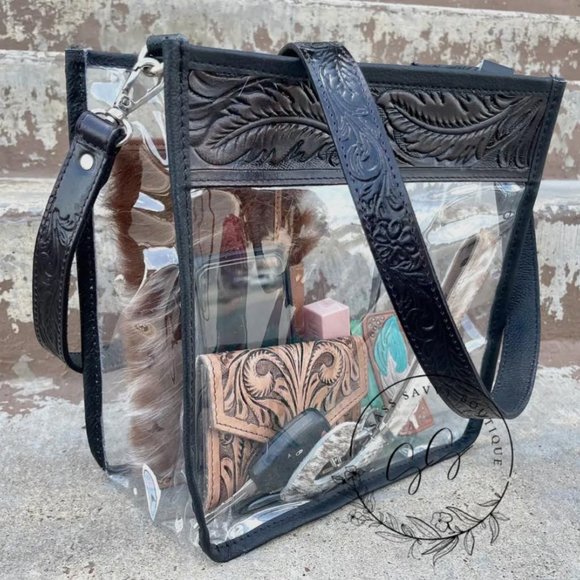 Tooled Black Leather Clear Stadium Bag - Picture 2 of 2